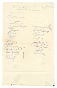 Ekskurzija gospodarsko-šumarskog fakulteta
Sveučilišta u Zagrebu
1. srpnja 1923.
Prof. Dr. S Ulmansky
Lešničar Janko
Zadružna Zveza, Celje
Dr Albert Ogrizek, sveuč. pristav.
Dr. Tavčar
[…]frigan
[…]ević
G[…]abić
Vrečko
[…] Cop[…]
M […]
Vladimir R. Davić[?]
[…]oslav[…]
Frano Taba[…]
Nikola Herman[?]
[…] Radosl[…]
Dragomir Subota[?]
[…] Ivić[?]
P. Maž[…]kor[?]
[…]
[…]
K. […] […]
Iv. G[…]
Sava[?] Šmit[?]